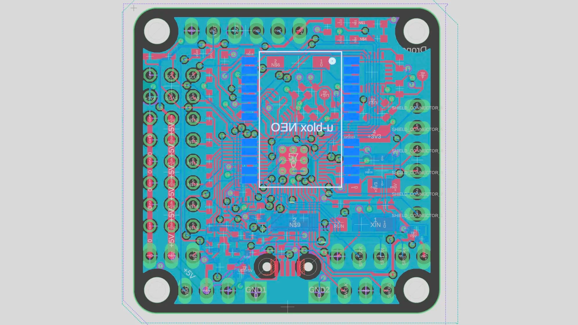 Prototype of a PCB for the Rekari system with u-blox components